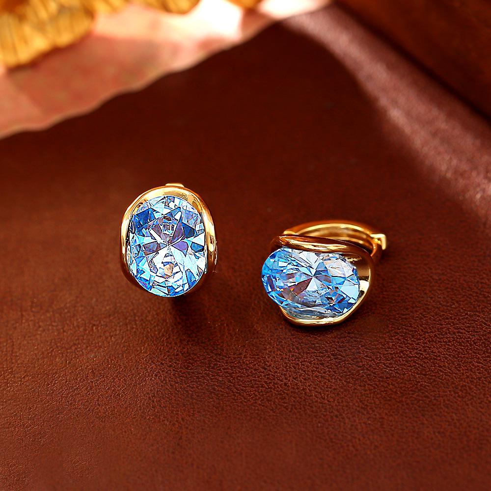 Elegant 24K Gold-Plated Copper Necklace with Blue Zircon and Matching Earrings - Versatile, Romantic, and Fashionable Clavicle Chain Set