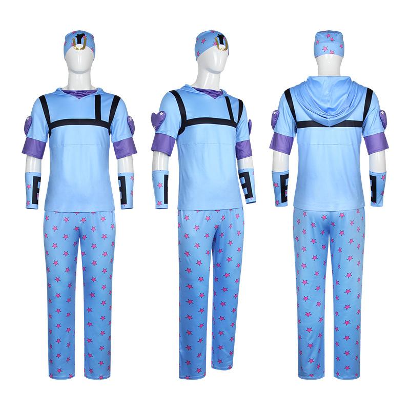 Anime Cosplay Costume Set Blue Short-sleeve Shirt Pants Gloves And Headscarf Set Anime Convention Clothes Halloween Costume