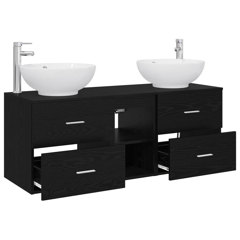 Bathroom Furniture Set 3 Pcs Black 129 X 44.5 X 80 Cm