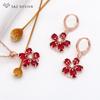 Fashion Cute Red Flowers Cubic Zirconia Drop Earrings Jewelry Sets For Women Party Rose Gold Color Pendant Necklace