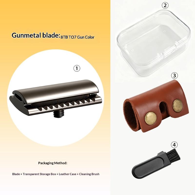 Men's Portable Manual Safety Razor Matte Black with Leather Case for Outdoor Camping Travel Shaving