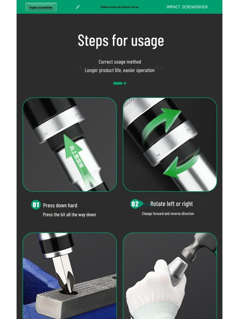Impact Screwdriver Set: Rust Screw Extractor and Striking Bit Screw Remover.