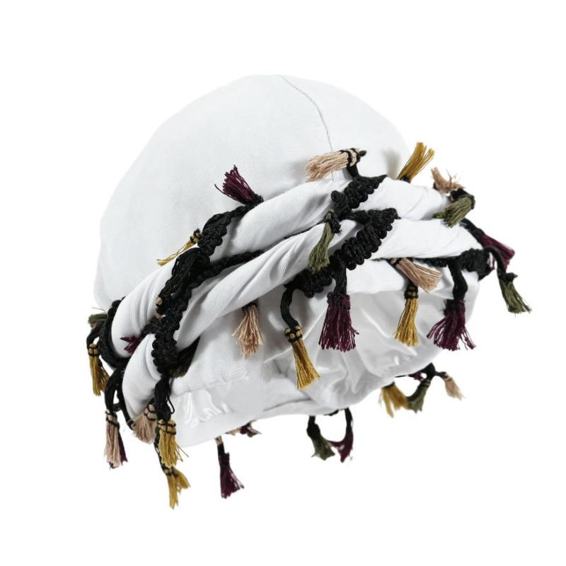fringed headscarf hat, solid color cashew print twist tail hat, hip hop twist braided hat