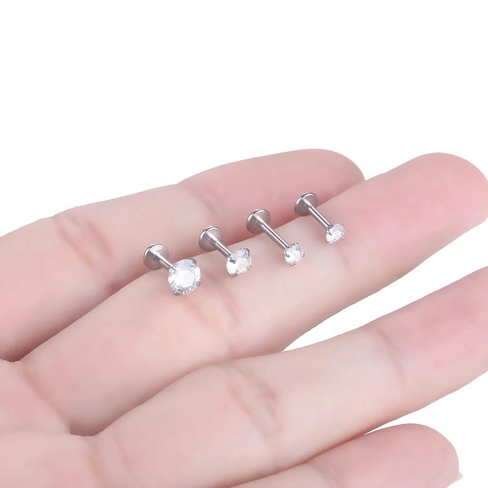 1Pc G23 Titanium Labret Lip Piercing Stud Internally Threaded Clear Zircon Ear Stud Helix Cartilage Tragus Body Piercing Jewelry