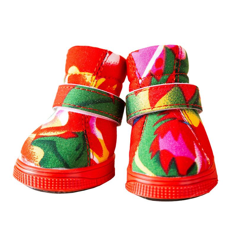 Winter warm dog shoes small dog Bichon going out cotton shoes festive Chinese New Year pet dog foot cover