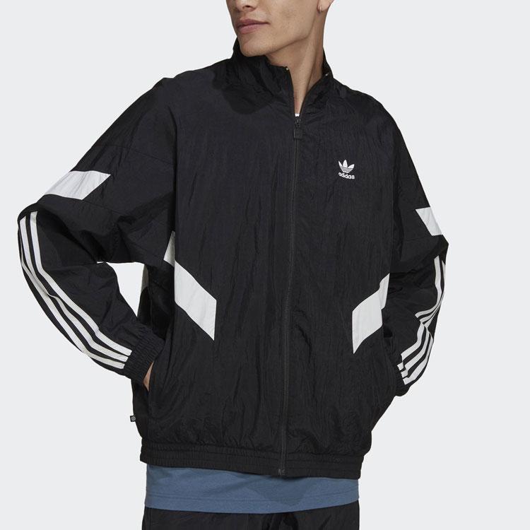 Adidas Originals Logo Print Colorblock Zip-Up Stand Collar Jacket Men Jackets Black HK7322