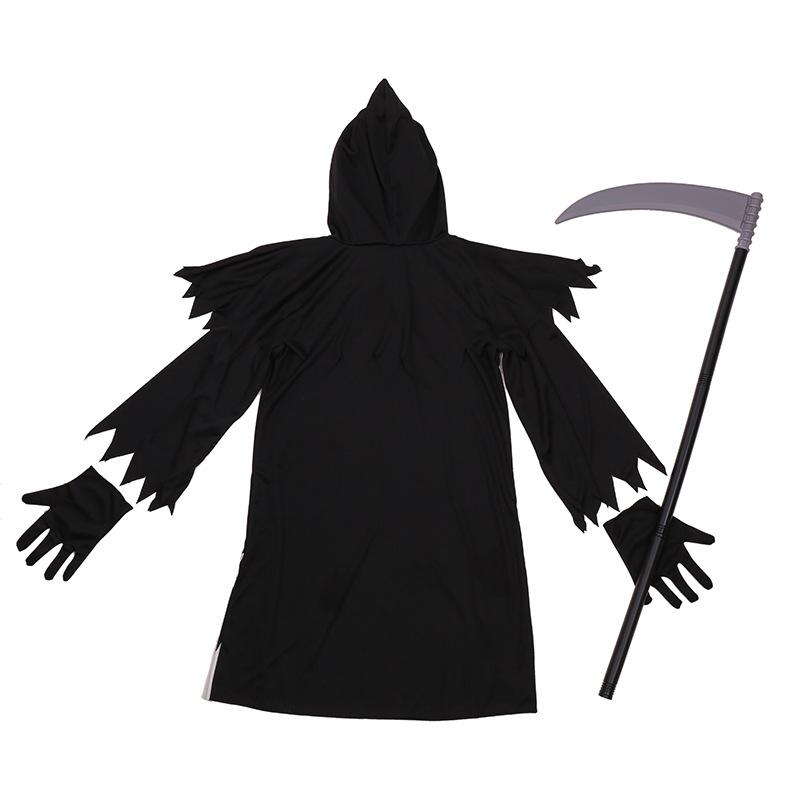 Kids Horror Death Luminous Jumpsuit Sickle Black Robe Grim Reaper Cosplay Costume Props Halloween Costume