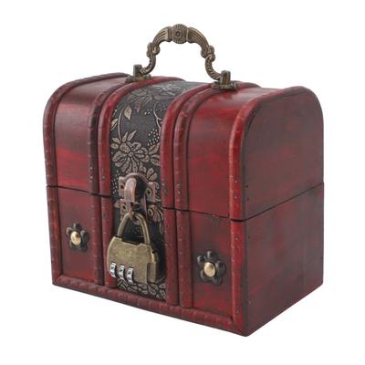 Vintage Wooden Jewelry Box Retro Treasure Chest Trinket Case with Handle Keepsake Gift Decorative