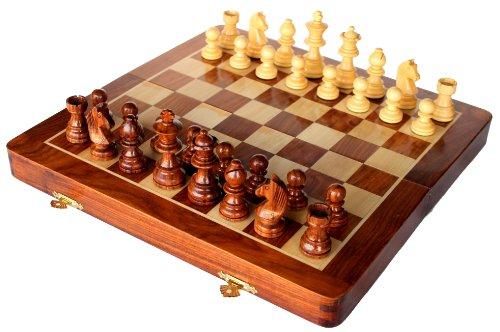 

Stonkraft 14 x 14 Collectible Wooden Folding Chess Game Board Set + Wooden Magnetic Craft Pieces