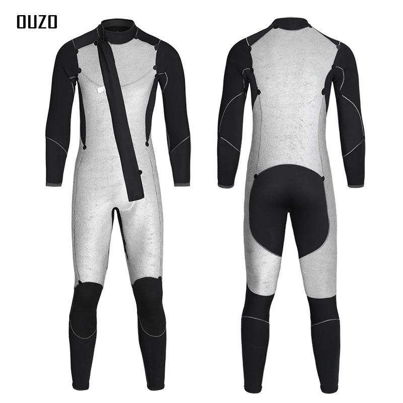 Men's 5/3mm Super Elastic Fleece-Lined Wetsuit, Cold-Proof One-Piece for Diving, Surfing, and Winter Swimming.
