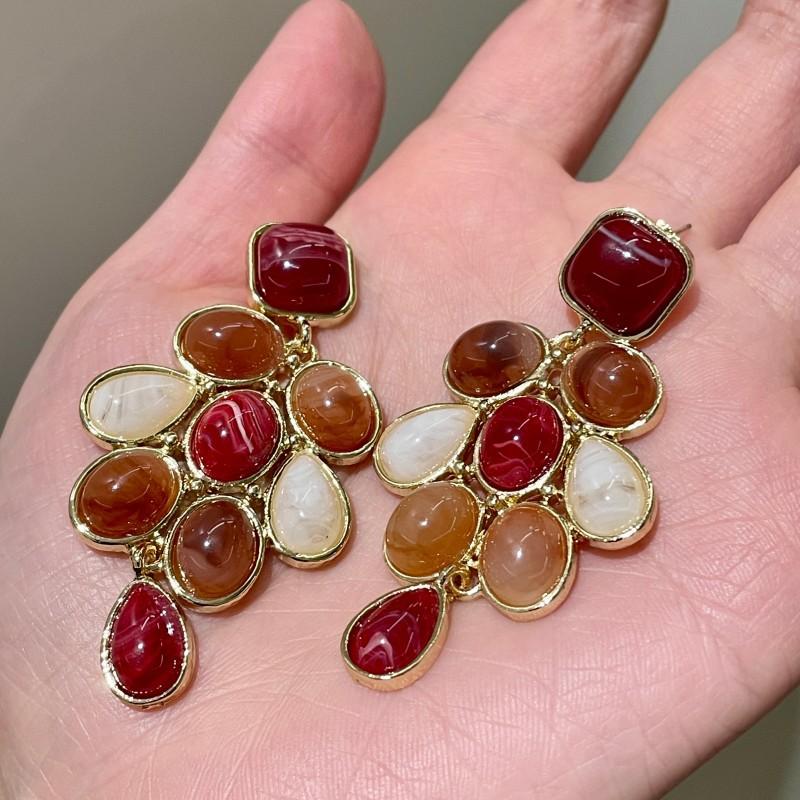 Natural tiger's eye stone series stud earrings for women Maillard exquisite retro earrings niche light luxury high-end temperament earrings