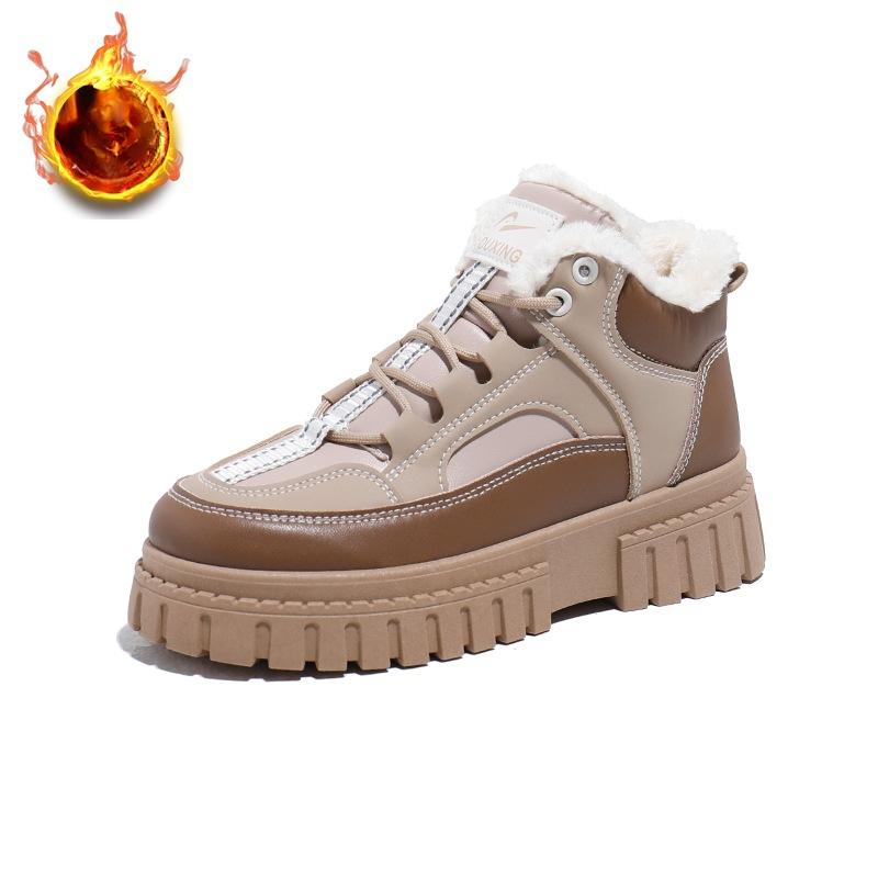Dames Winter Chunky Platform Sneeuwlaarzen Antislip Korte Enkellaarsjes Schoenen Met Faux Fur Voering Warm Vetersluiting Fleece Gevoerde Wandelsneakers voor Dames