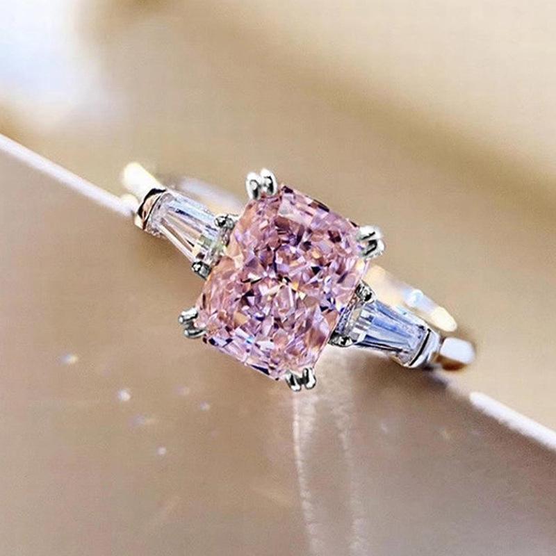 

Cao Shi Romantic Pink Zircon Square Ring for Women - Sweet Bridal Jewelry Size 12