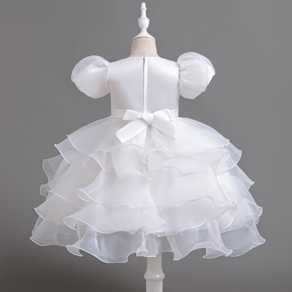 Girls Cake Dresses Bow Bubble Sleeve Princess Dress Walking Performance Halloween Flower Girl Party Dresses Dresses 8622  Girl's Favourite Dress