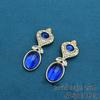 Vintage Blue Gemstone Gold-Plated Geometric Stud Earrings