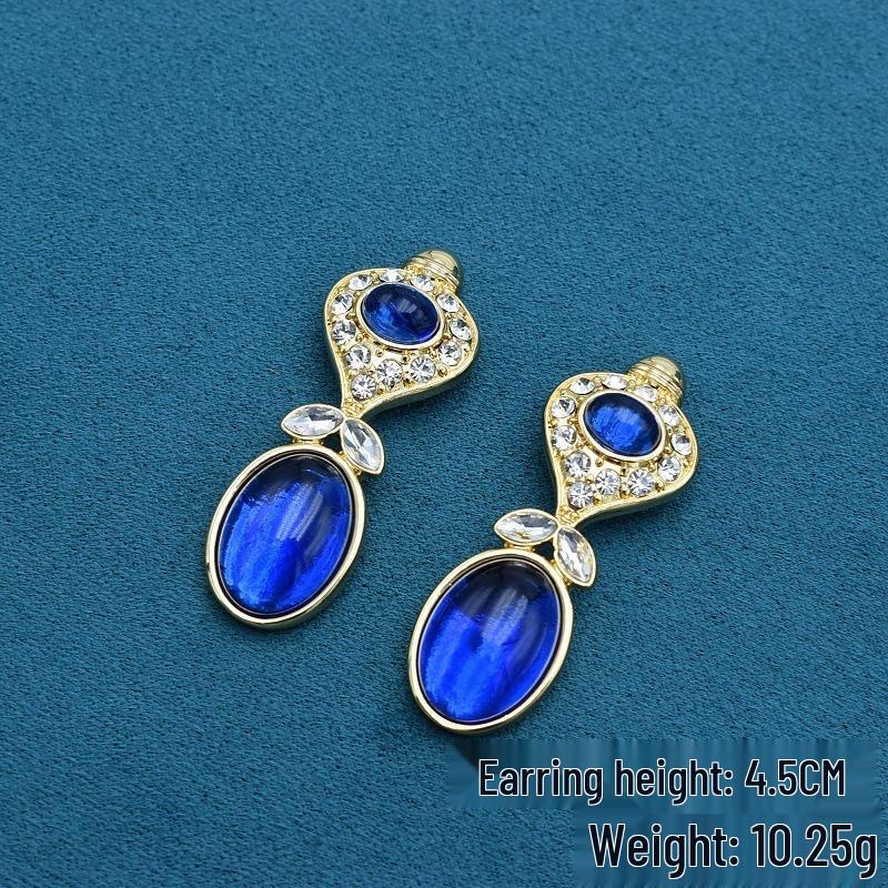 Vintage Blue Gemstone Gold-Plated Geometric Stud Earrings