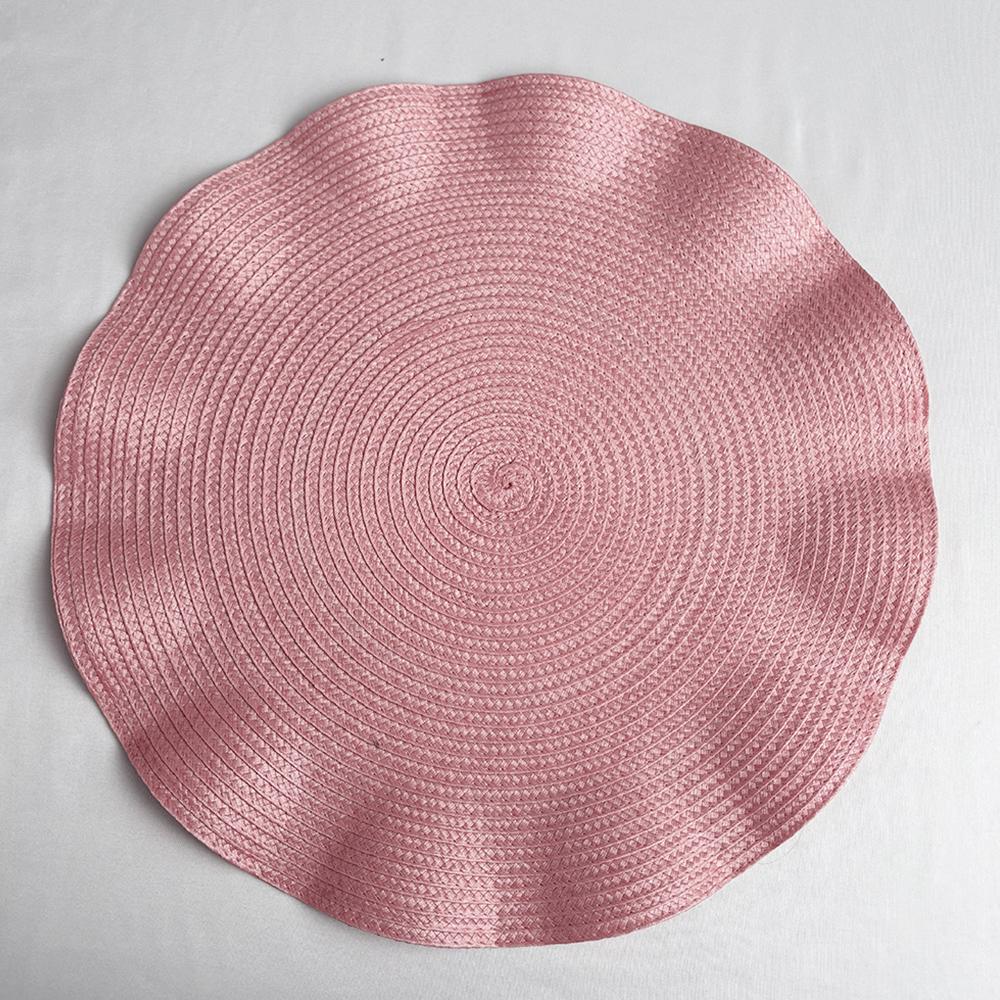 Set of 6 Round Placemats with Weave Design Heat-resistant Table Mats Washable with Corrugated Edge Non-slip Dining Table Mats