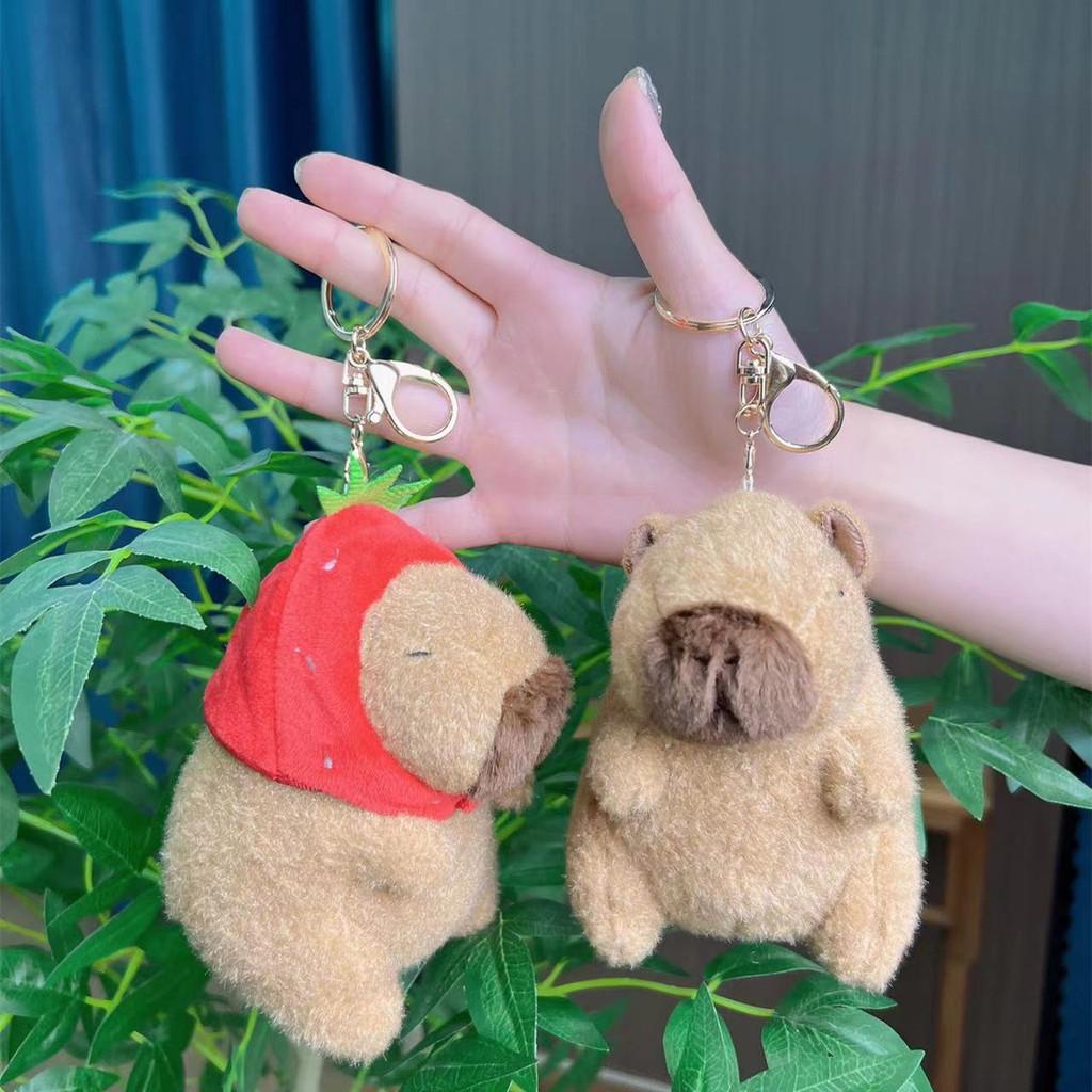 Capybara 11cm Fashionable Plush Keychain With Adorable Strawberry Hat Great Personalization For