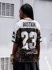 Summer Street Hip-Hop Style Sporty V-Neck Short-Sleeved Leopard Print Lettering Pattern Loose Quick-Drying Women's T-Shirt