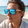 Poignée en Bois de Bambou Cadre Carré Lunettes de Soleil Style Vintage Lunettes de Soleil de Pêche Plage