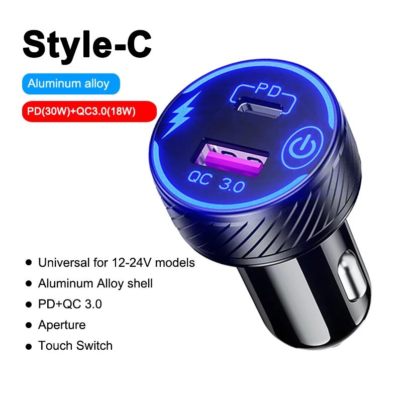 48W USB C Car Charger Fast Charging PD & QC3.0 Car Phone Charger Cigar Lighter Socket Adapter for iPhone Huawei Xiaomi Samsung