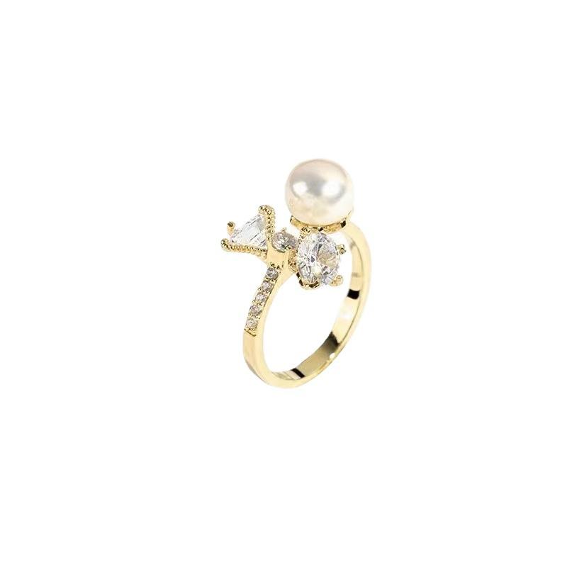 Fashion Personality Butterfly Pearl Ring Women'S Tide Niche Design Light Luxury Open Index Finger Ring Ring