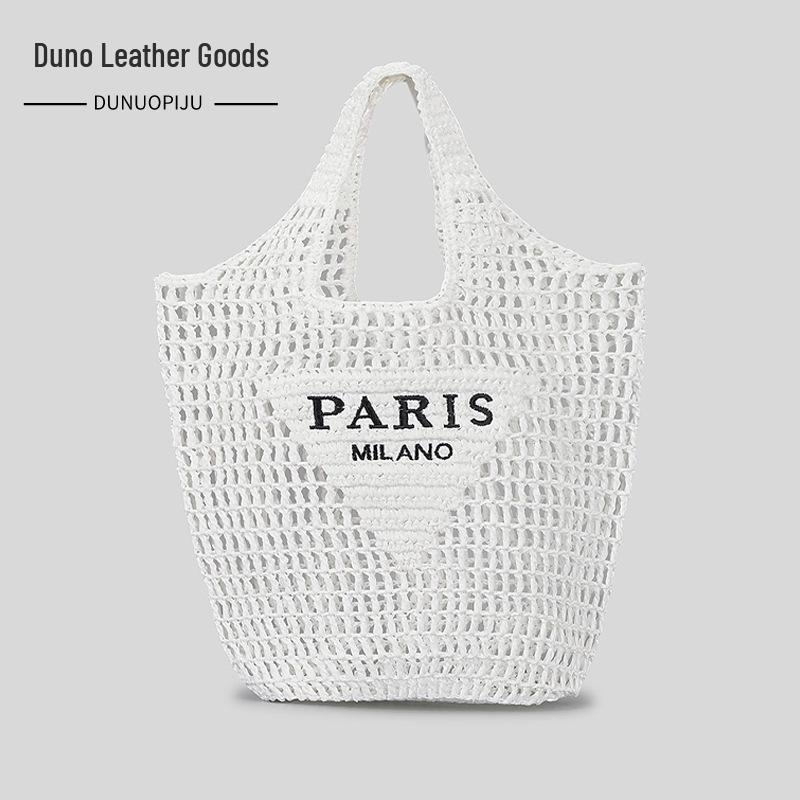 

Плетеная сумка-тоут с вышивкой из соломы ручной работы - Просторная, универсальная плетеная сумка для покупок для женщин белый