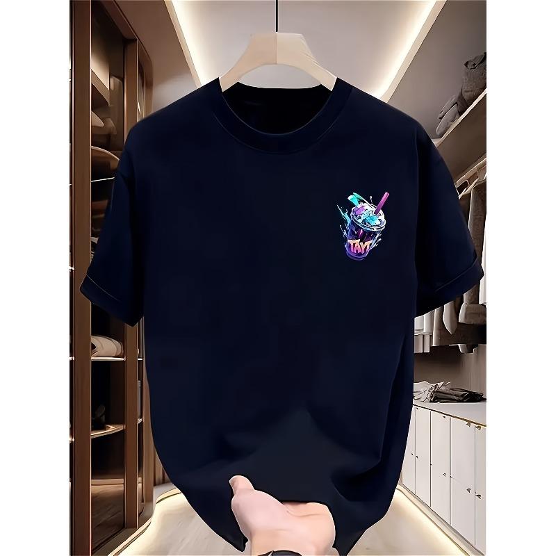 European Size Men's Heat Transfer Print Summer New American High Street Round Neck Short Sleeve T-Shirt, Oversized Design, Niche High-End Style Top