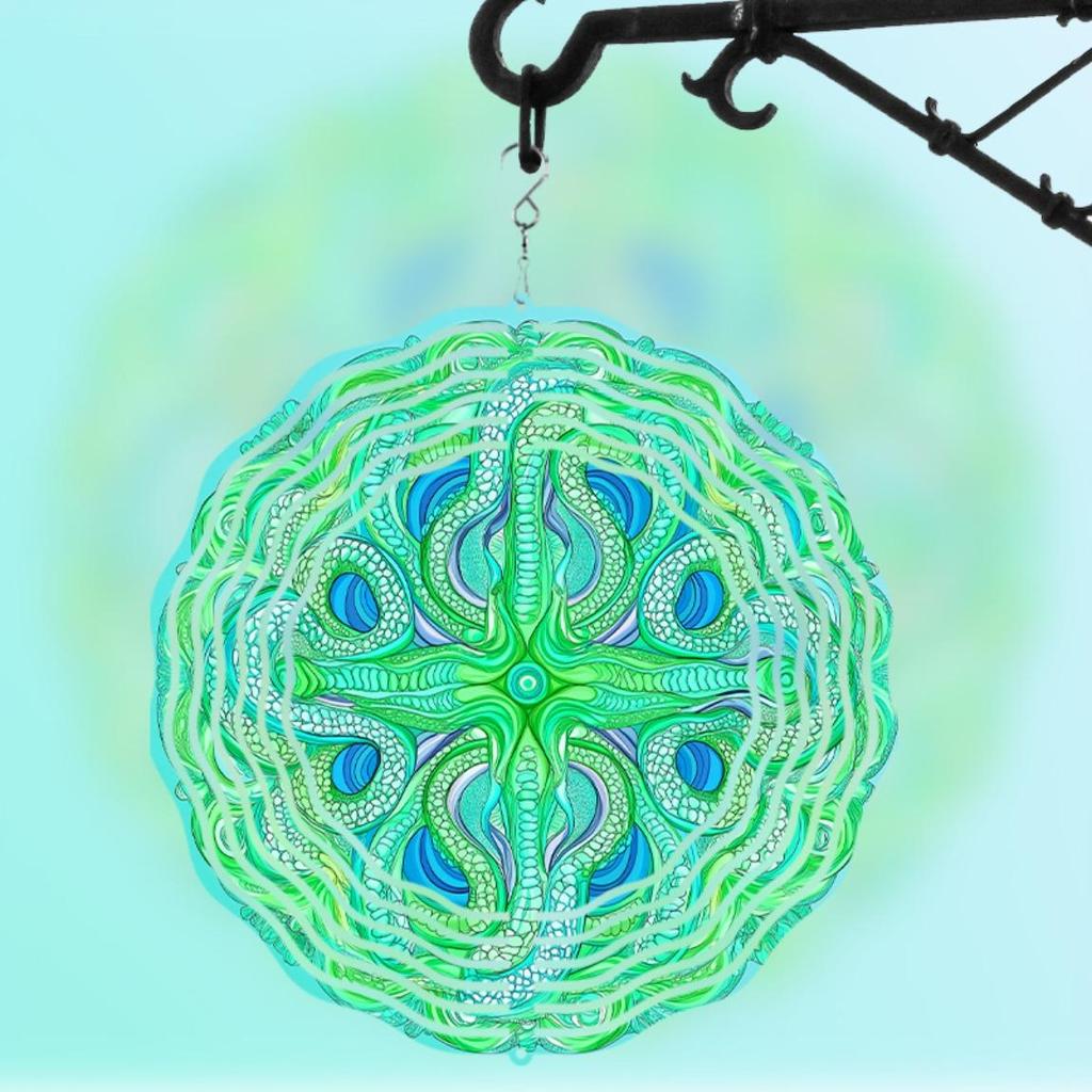 Živá zelená a modrá zvonkohra pro venkovní dekoraci 25,4 cm Kovové umění Závěsná ozdoba s 360 hákem Perfektní dárek pro zahradu a balkon