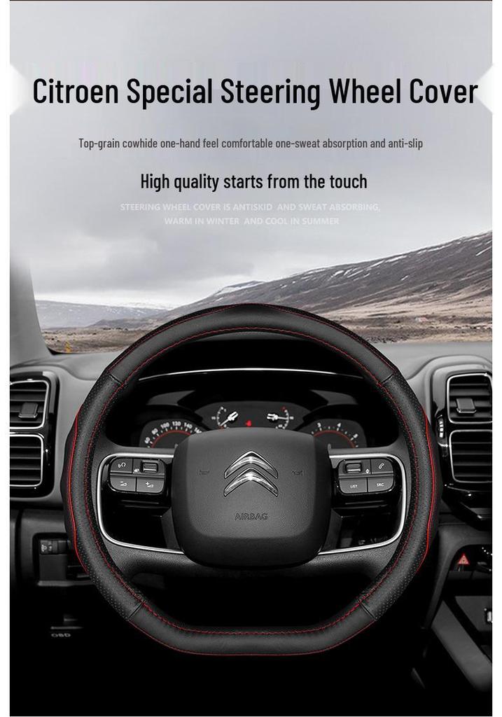 Genuine Leather Steering Wheel Cover for Citroen C56, Sega, C3XR, Elysée, C4L, Tianyi - Universal All-Season Fit