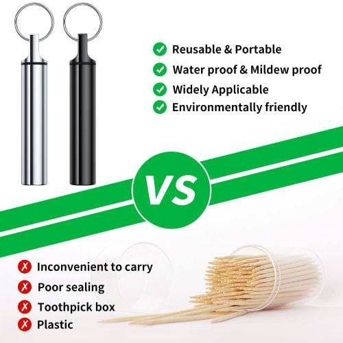 3-Piece Metal Portable Toothpick Holder, Stainless Steel Pocket Toothpick Holder, Aluminum Waterproof Case Toothpick Container with Keychain for Outdo