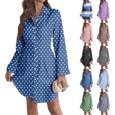 Women's Loose-fitting V-neck Long-sleeved Dress Print Work Shirt Dress