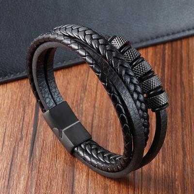 Fashion New Style Hand-woven Multi-layer Combination Accessory Stainless Steel Men's Leather Bracelet Classic Gift Big Sale