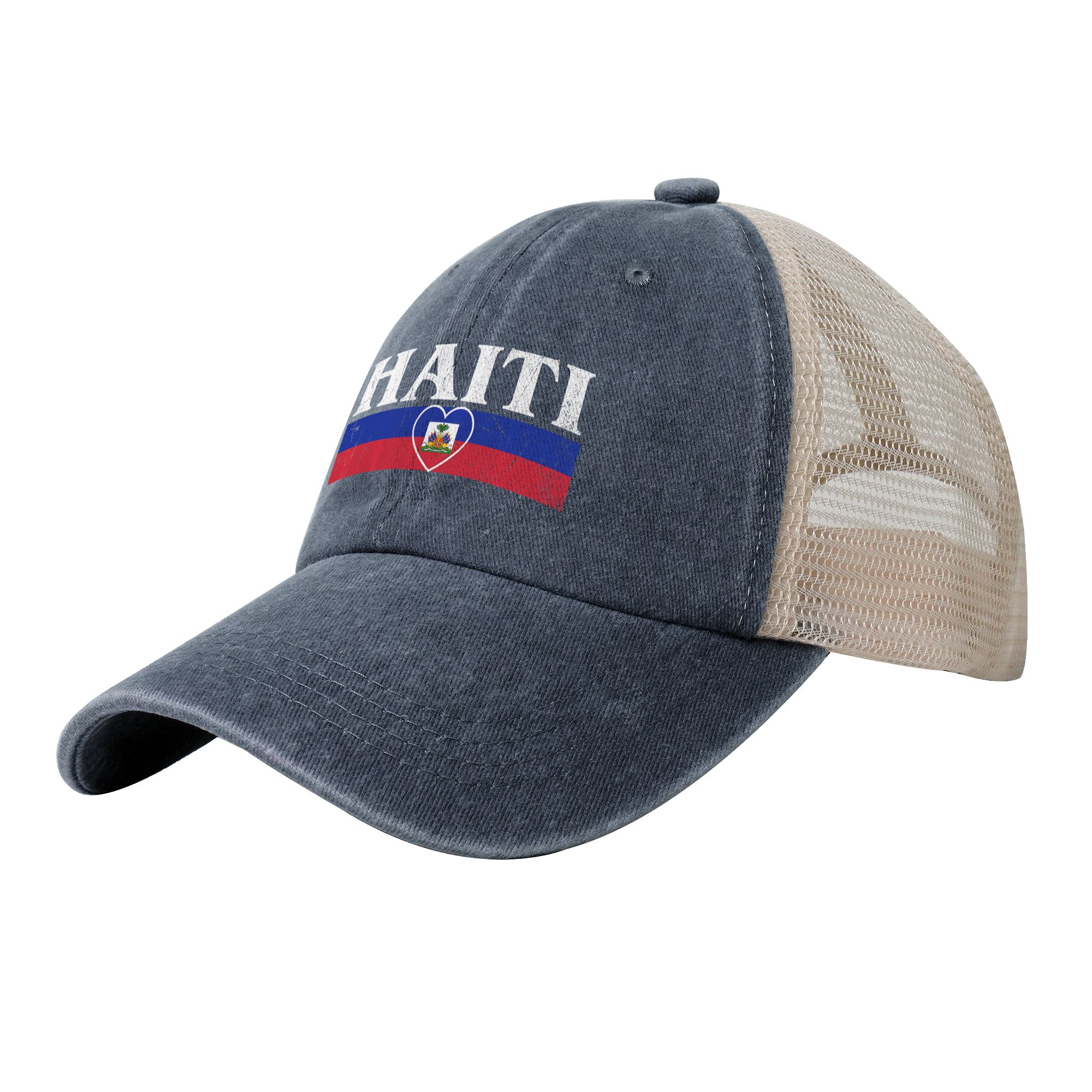 Summer Mesh Sun Hats Heart Haiti Haitian Flag Haiti Flag Baseball Cap Casual Trucker Hat Women Unisex High Quality Baseball Caps One Size