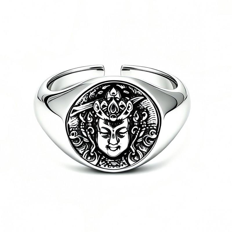 Adjustable Vintage Buddha Face Ring In Copper Ethnic Tibetan Style Unisex Finger Men Women