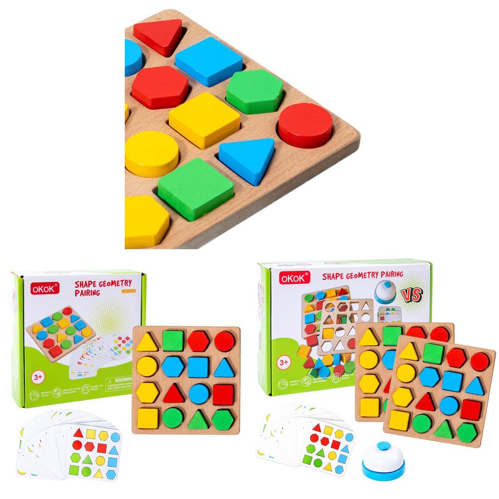 Wooden Double Player Puzzle Blocks With Geometric Shapes For Kids Cognitive Development