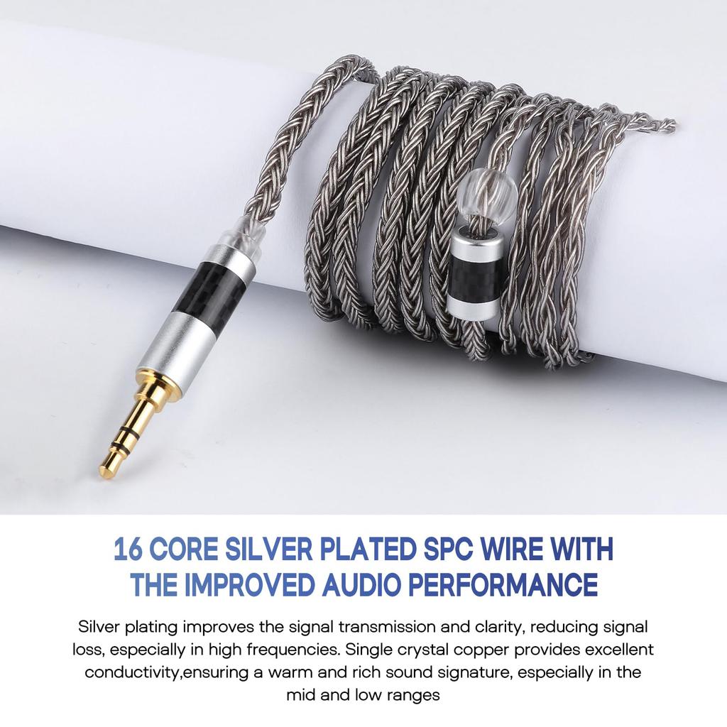 Linsoul Tripowin Zonie 16-Core Silver-Plated IEM Cable, SPC Earphone Cable for BL03 TRN V90 V80 AS10 ZS10 ZS6 ES4 ZST ZSR IEMs (2-Pin to 0.78mm,
