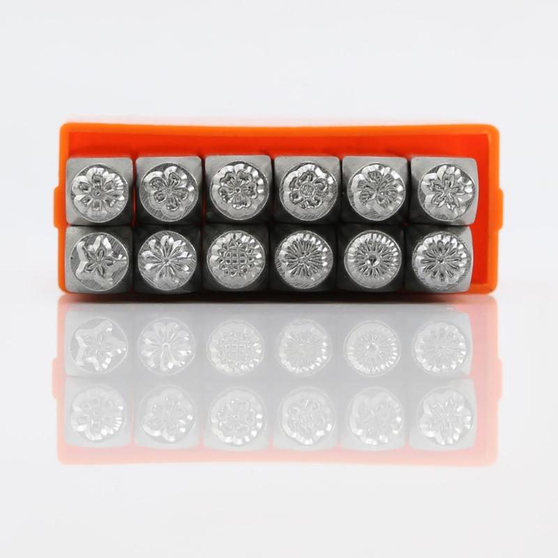 12Pcs Flower Theme Metal Stamp, 3MM 6MM (1/8” 1/4”) Metal Stamping Tool for Stamping Metal, Leather, Wood, DIY Craft