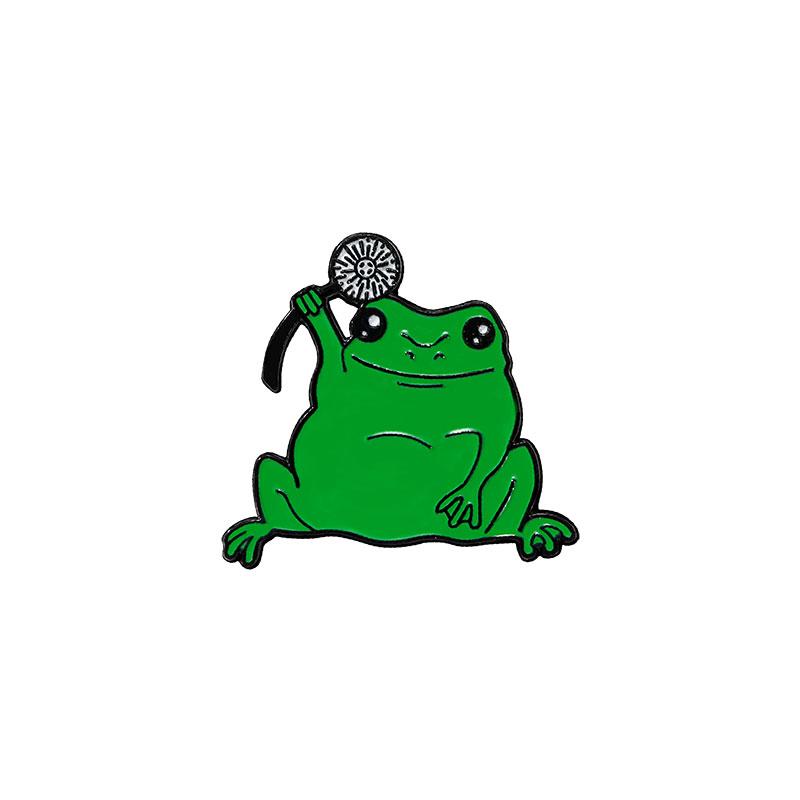 Funny Frog Hold Dandelion Enamel Brooches Pins