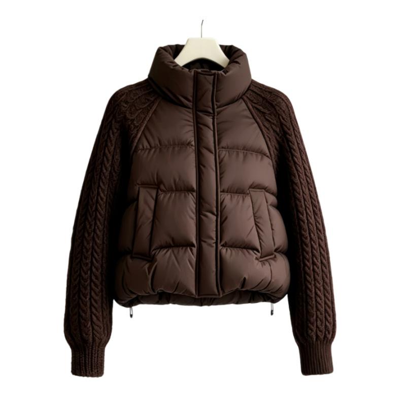 New knitted splicing sleeves short down cotton-padded jacket women's jacket winter stand-up collar loose thickened cotton-padded jacket women's clo