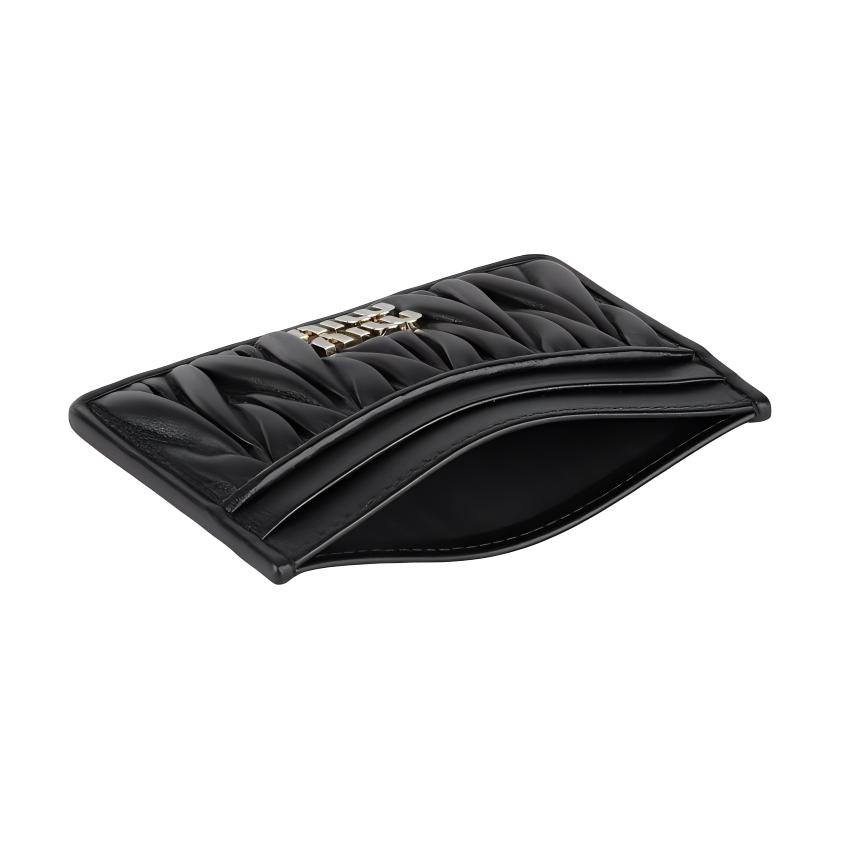 Miu Miu Matelassé Metal Logo Decorated Soft Lambskin Card Holder Women Accessories Black 5MC076-2FPP-F0002