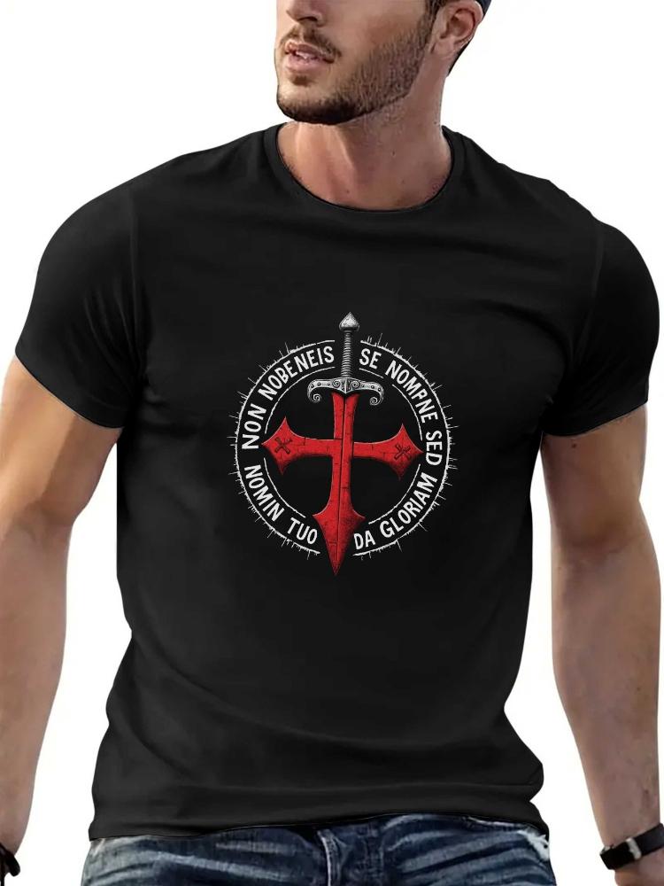 Latin Templar Cross Sword Graphic with MedievalInspired Design 100 Cotton Oneck Short Sleeve Casual Printed Mens Tshirt