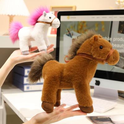 Plush Toy Simulation White Horse Dark Horse Prince Pendant Plush Toy Foal Doll Birthday Gift