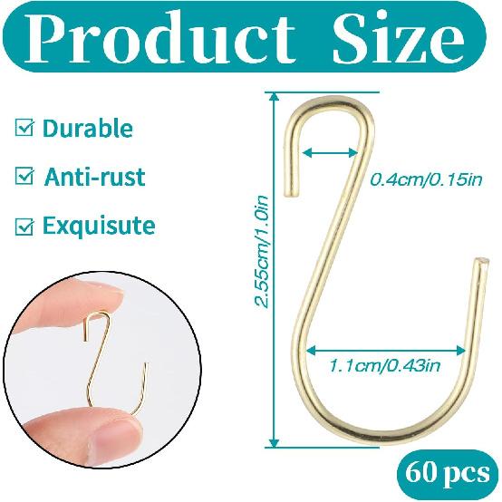 Mozeat Lens 60 PCS S Hooks for Hanging 1 Inch Metal Hanging Hooks Mini Hook S Shaped Iron Wire Hook Hanger for Hang Jewelry Small Kitchenware Potted