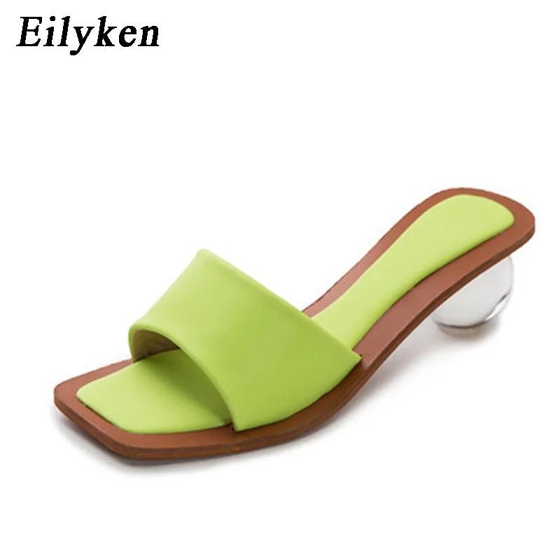 

Fashion Eilyken Square Head Pinch Slippers Crystal Transparent Ball Low Heel Clear Women Flip Flops Slides Fashion Design Green Size 43 43 зелёный