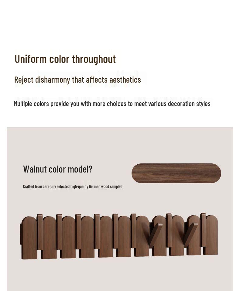 Piano Key Solid Wood Wall-Mounted No-Drill Coat and Hat Rack