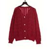 Women's Vintage Knitted Sweater Hollow Out Breathable Button Cardigan V-Neck Outer Solid Colour Top