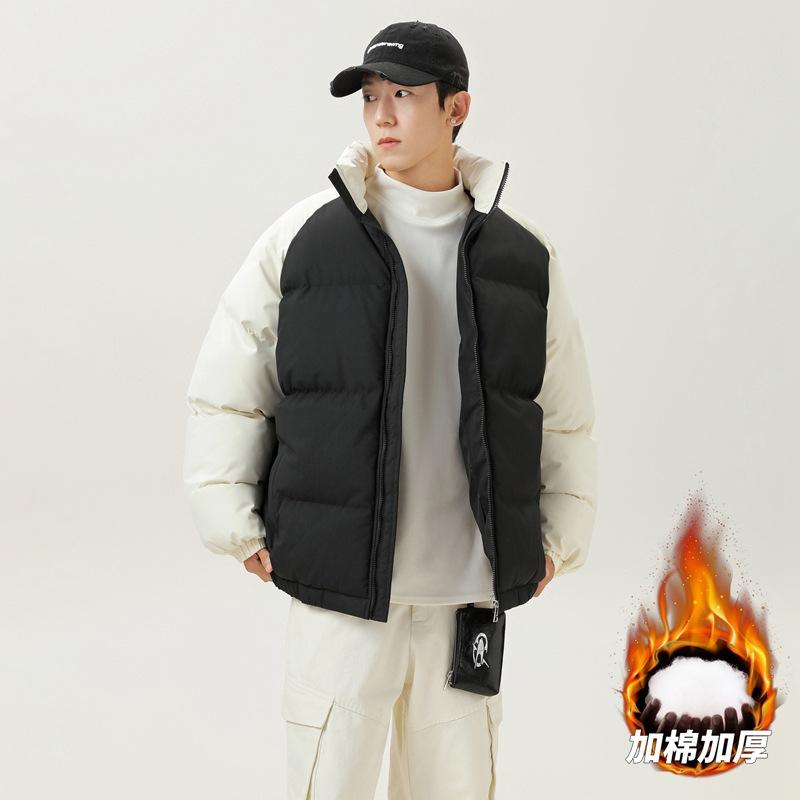 Men's stand-up collar cotton-padded clothes men's winter windproof velvet thickened cotton-padded clothes couple thickened cotton-padded