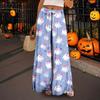 Women's Casual Wide Leg Pants Stretch Belt Pocket  Print Adjustable Tie Pants