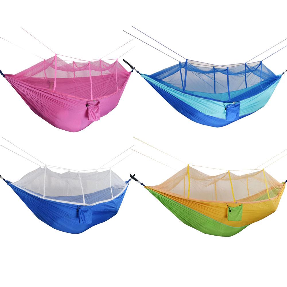 Portable Double Hammock with Mosquito Net - Quick Open Nylon Camping Swing